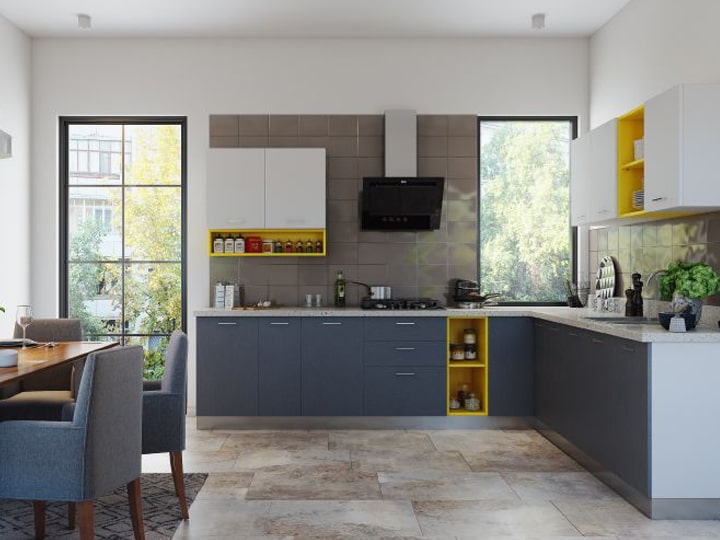 طراحی کابینت برای آشپزخانه مربعی شکل - دو طرف دیوار